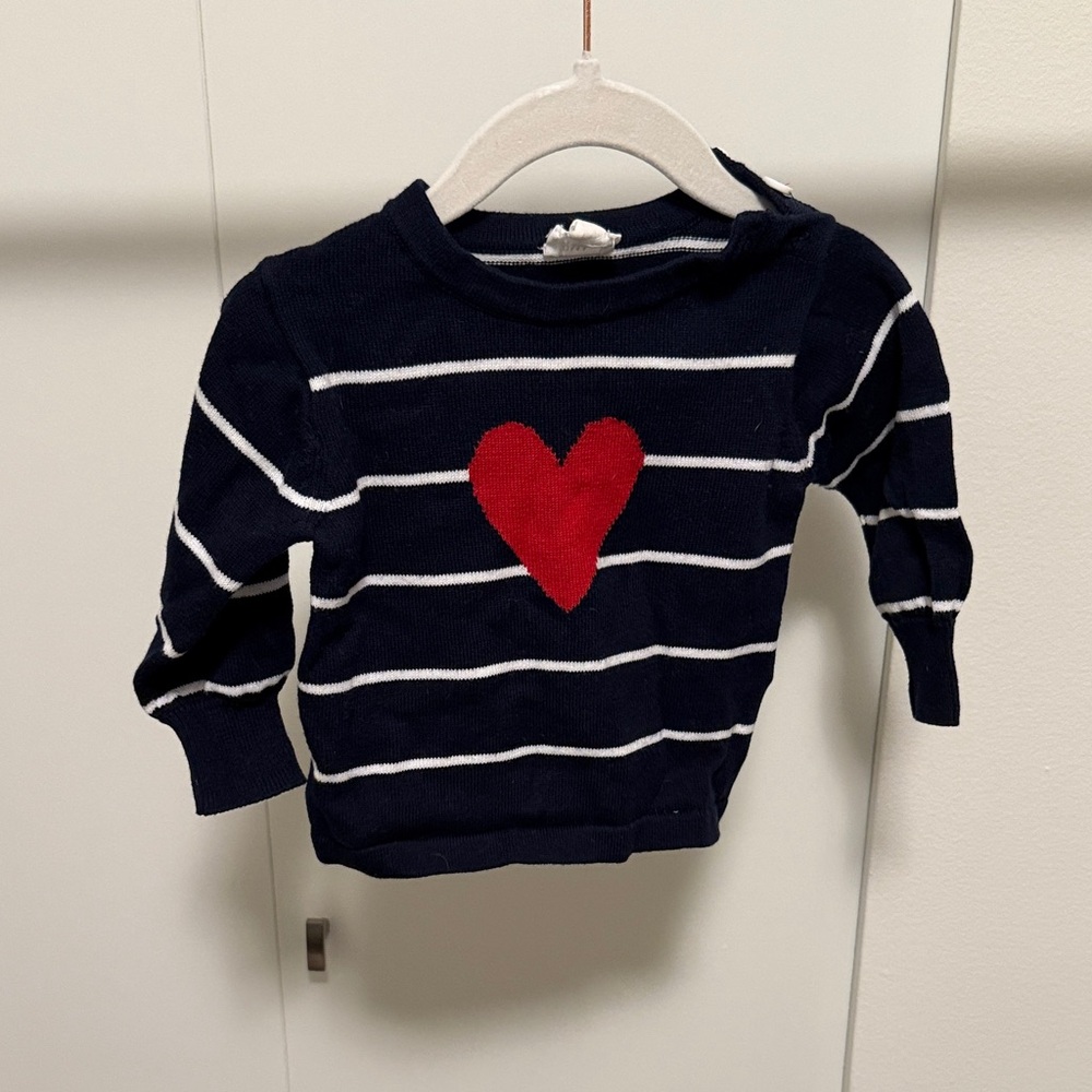 Seraphine Navy and White Striped Sweater with Red Heart